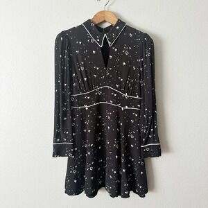 Parker Kaylin Heart-Print Crepe Long Sleeve Collared Mini Dress Women's Size 8
